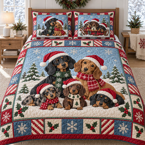 Holly Jolly Doxies 3-Piece Quilted Bedding Set SN0TV867
