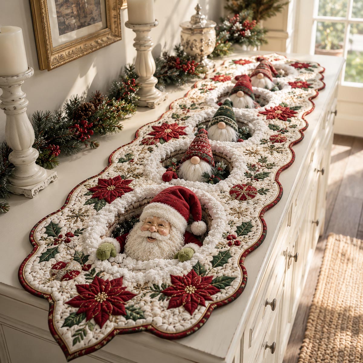 Holly Jolly Gnome Custom Shape Quilted Table Runner SN0DV442