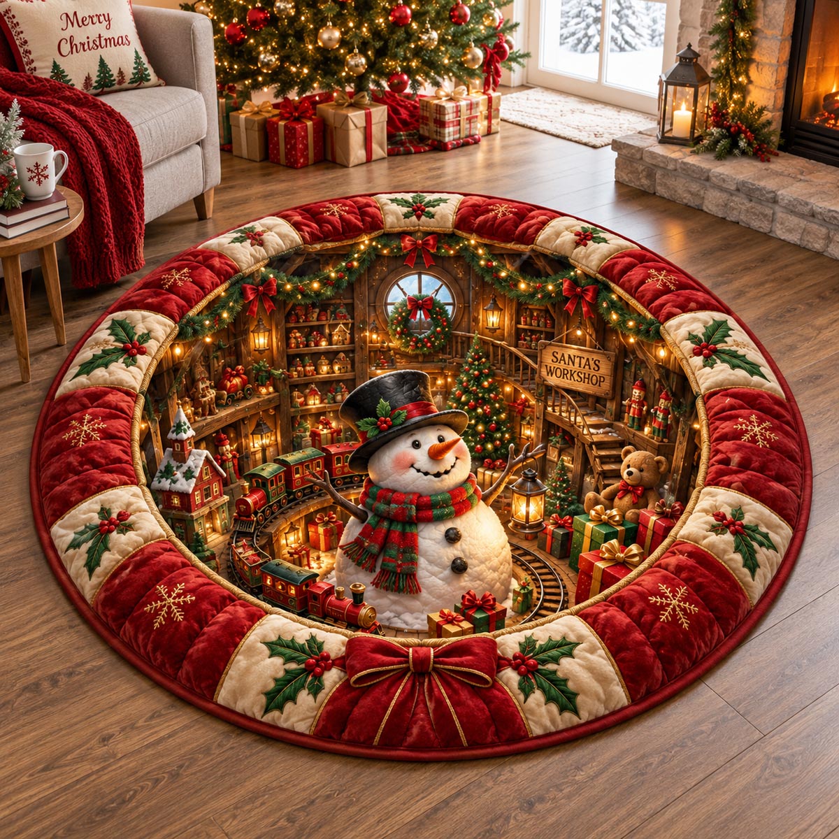 Holly Jolly Snowman Quilted Round Mat SN0DV900