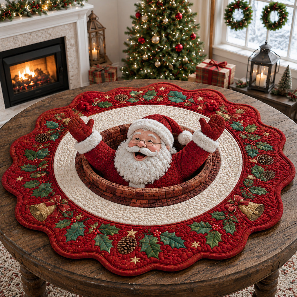 Holly Santa Claus Custom Shape Quilted Table Topper SN0HH0133