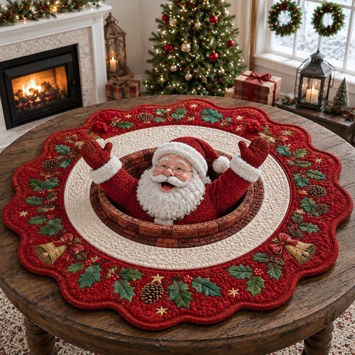 Holly Santa Claus Custom Shape Quilted Table Topper SN0HH0133