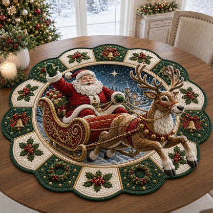 Holly Santa Sleigh Custom Shape Quilted Table Topper SN0HH0142