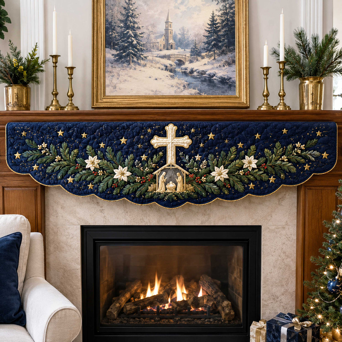 Holy Cross Quilted Mantel Scarf SN0TD347