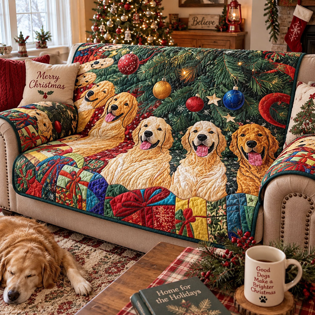 Home for Christmas Golden Retriever Quilted Sofa Cover SN0PT1336