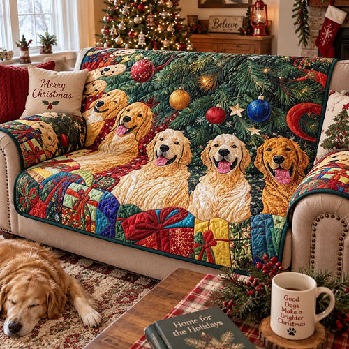 Home for Christmas Golden Retriever Quilted Sofa Cover SN0PT1336