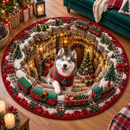 Husky Christmas Wishes Quilted Round Mat SN0TD888