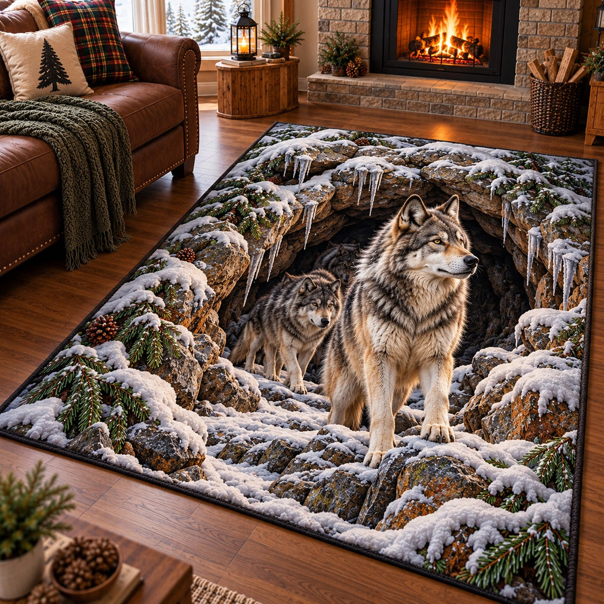 Icicle Den Wolf Area Rug SN0HH0952