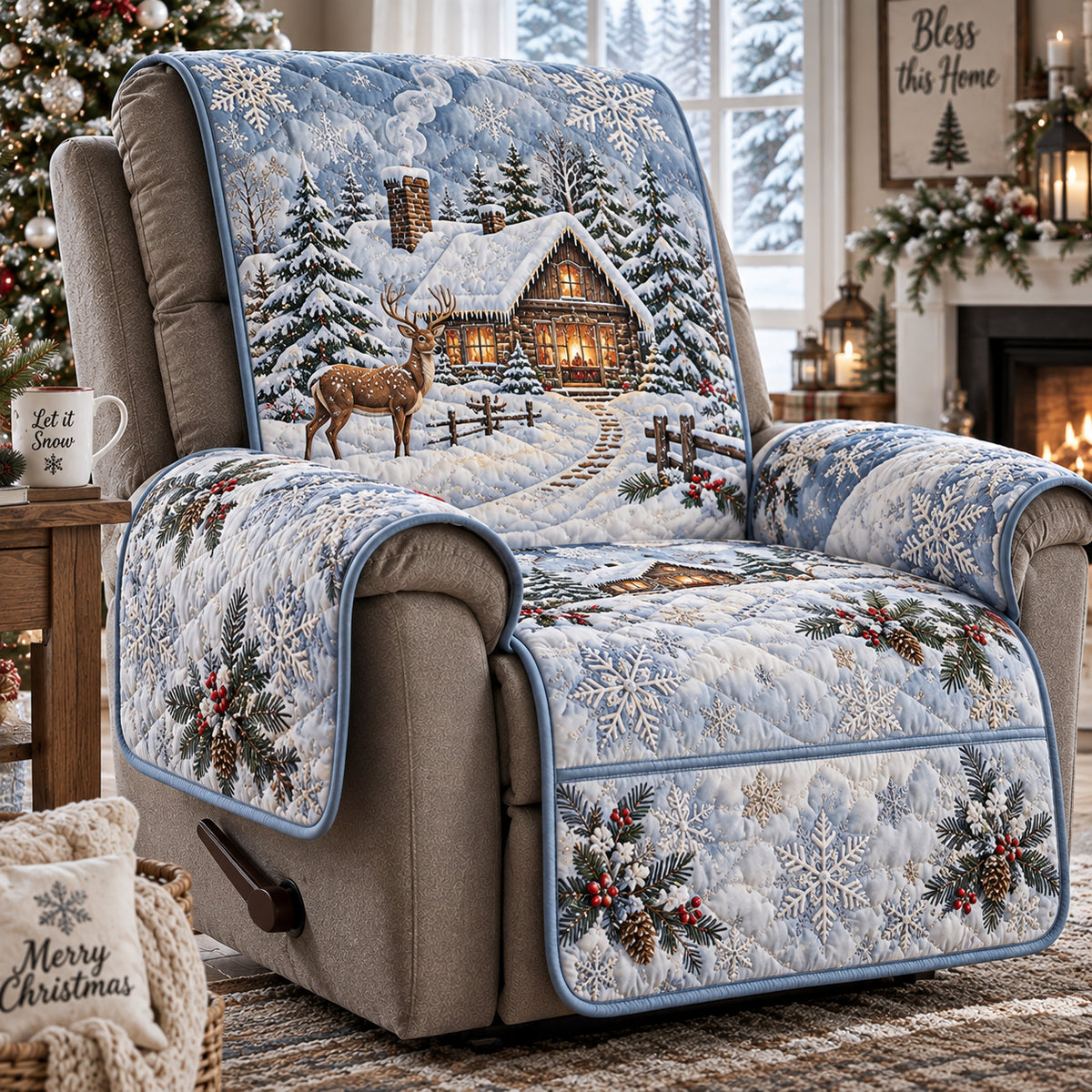 Icy Blue Cabin Quilted Sofa Cover SN0DV948