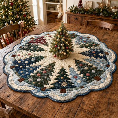 Icy Evergreen Custom Shape Quilted Table Topper SN0TV113