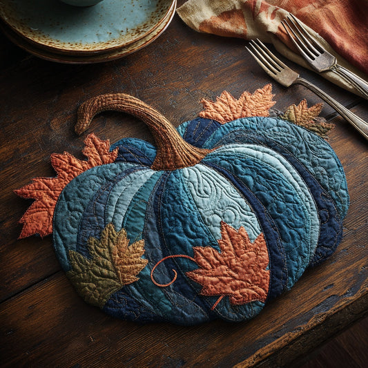 Indigo Harvest Gourd Custom Shape Quilted Placemat NCU0LV021