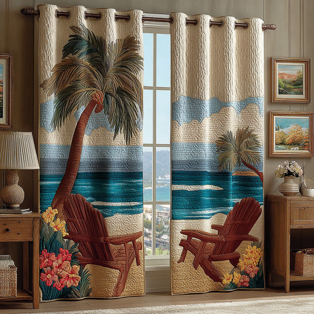 Island Sunset Palm Quilted Curtains NCU0DH966