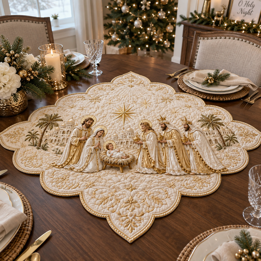 Ivory Holy Family Custom Shape Quilted Table Topper SN0DV500