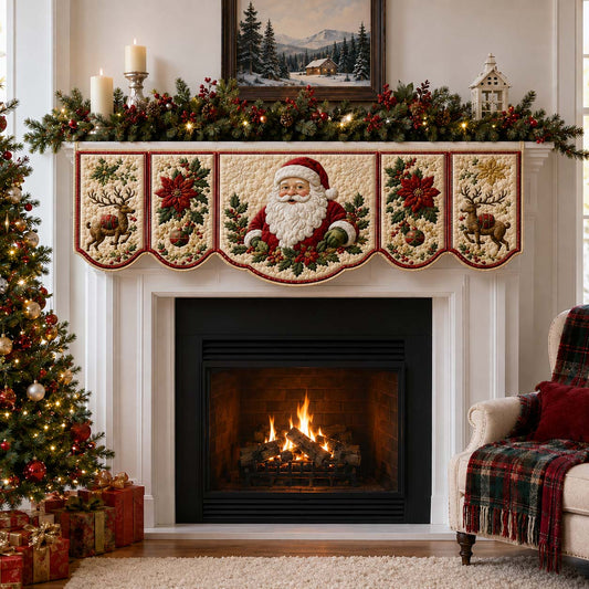 Ivory Santa Claus Quilted Mantel Scarf SN0HH0233