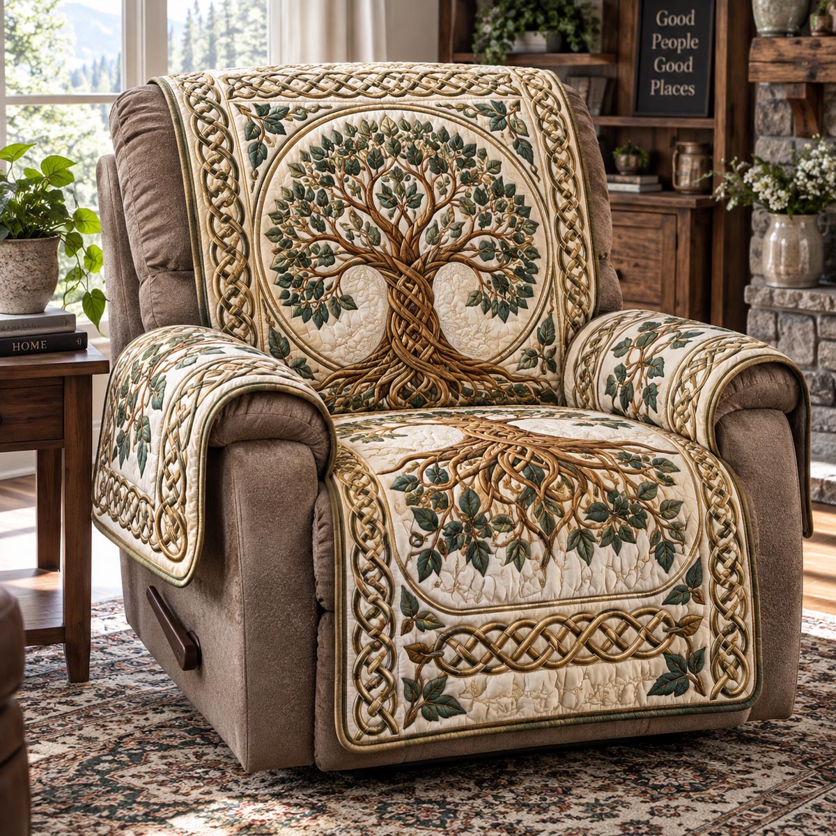 Ivory Celtic Roots Quilted Sofa Cover SN0DV979