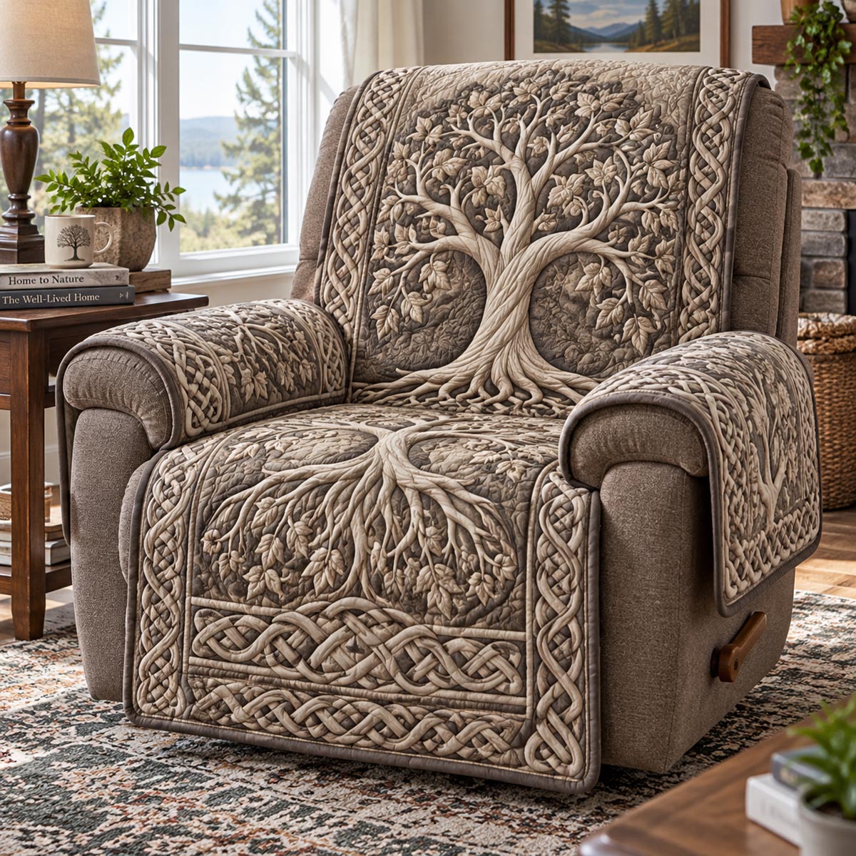 Ivory Celtic Tree Quilted Sofa Cover SN0DV966