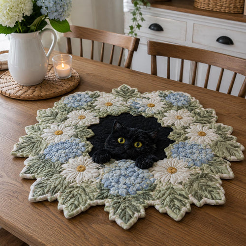 Ivory Daisy Cat Custom Shape Quilted Table Topper SN0DV227