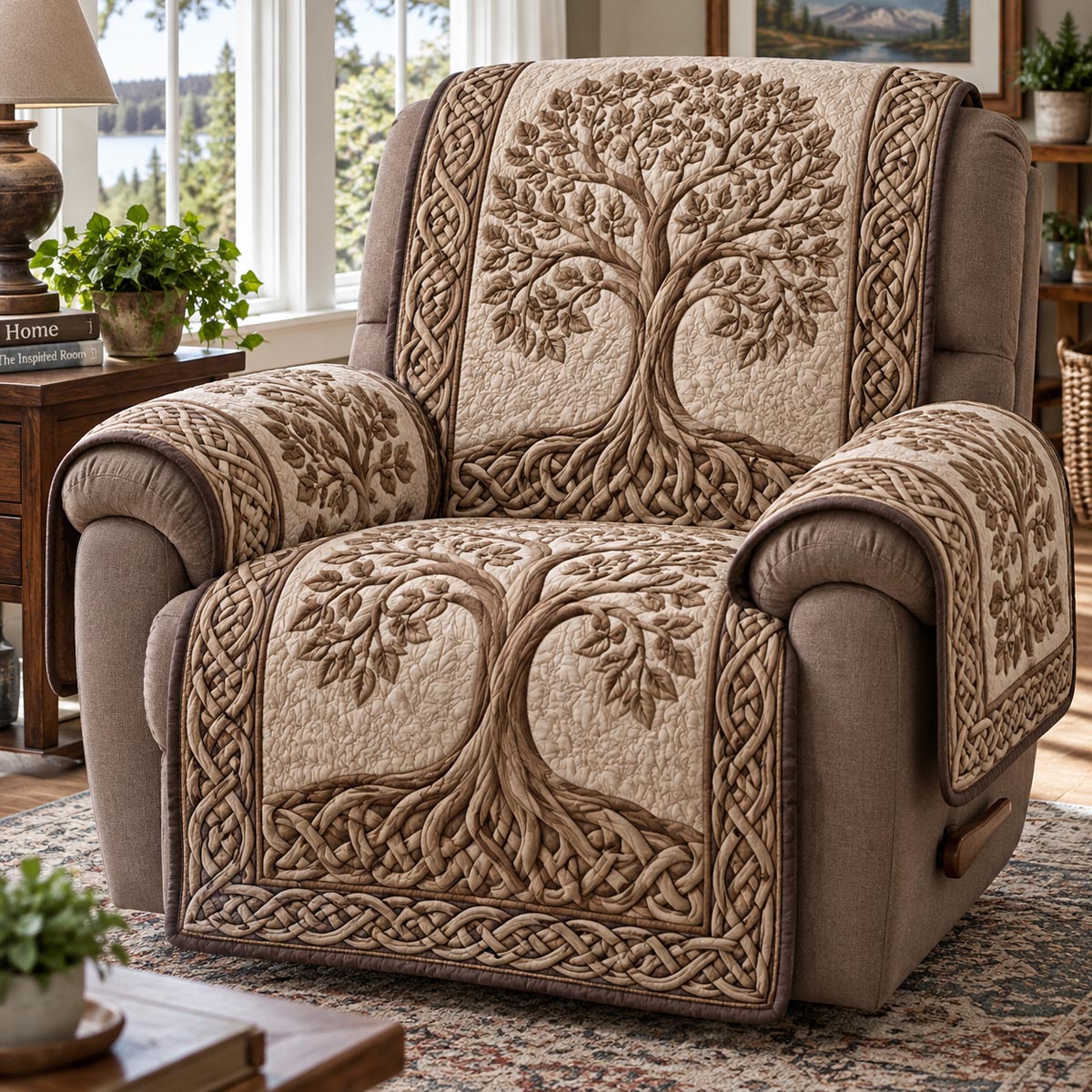 Ivory Family Tree Quilted Sofa Cover SN0DV975