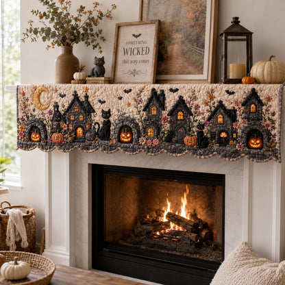 Ivory Haunted Village Quilted Mantle Scarf SN0DV276