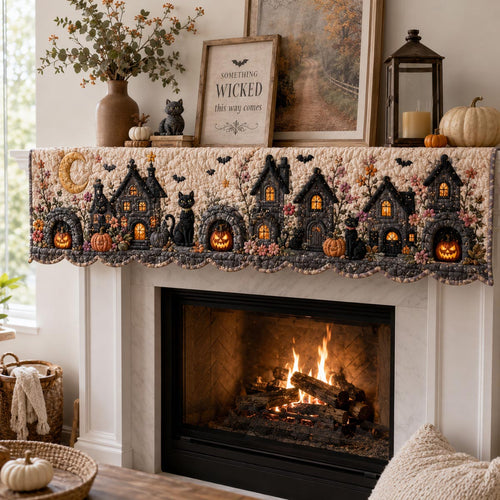 Ivory Haunted Village Quilted Mantle Scarf SN0DV276