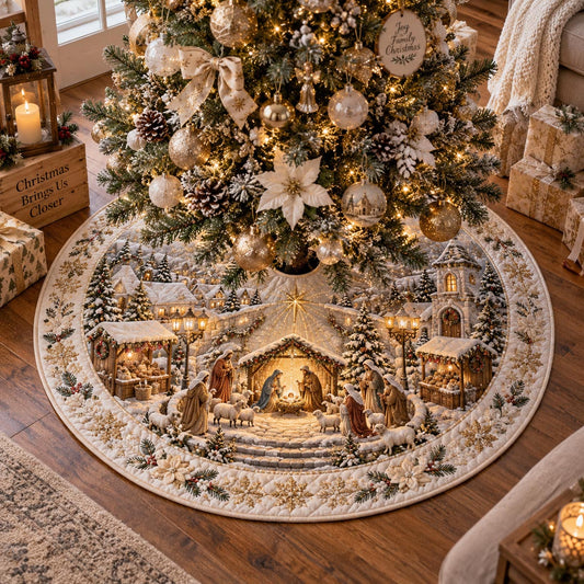 Ivory Holy Family Christmas Quilted Tree Skirt SN0DV918