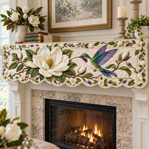 Ivory Magnolia Flight Quilted Mantel Scarf SN0TV948