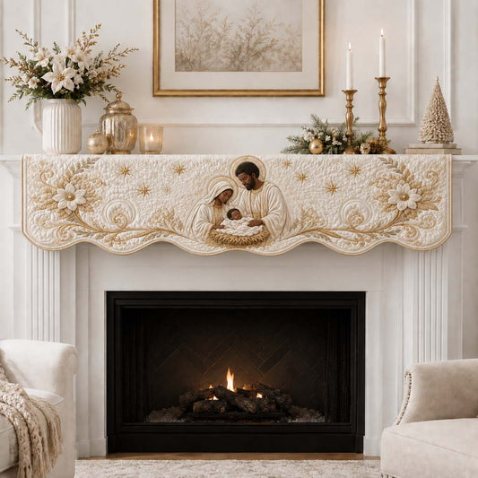 Ivory Nativity Quilted Mantel Scarf SN0HH0383