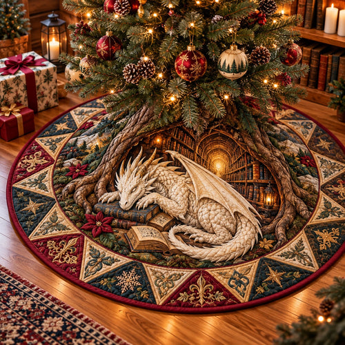 Ivory Oak Dragon Christmas Quilted Tree Skirt SN0PT1497