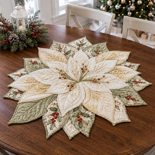 Ivory Poinsettia Grace Custom Shape Quilted Table Topper SN0HH0314