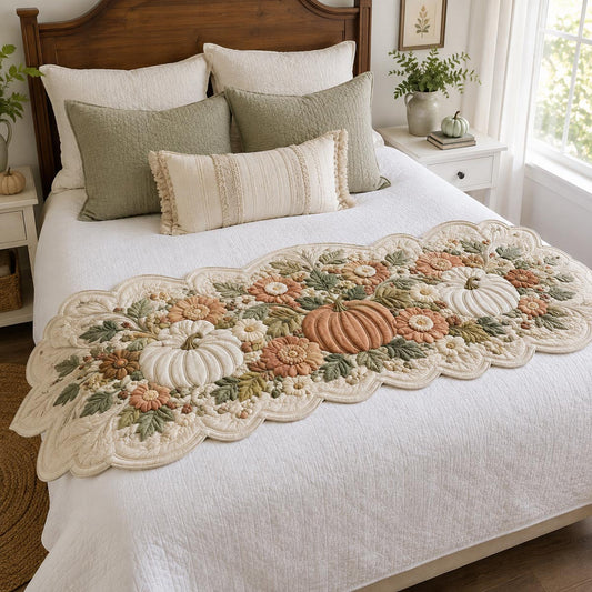 Ivory Sage Pumpkin Meadow Custom Shape Quilted Bed Runner SN0DV216