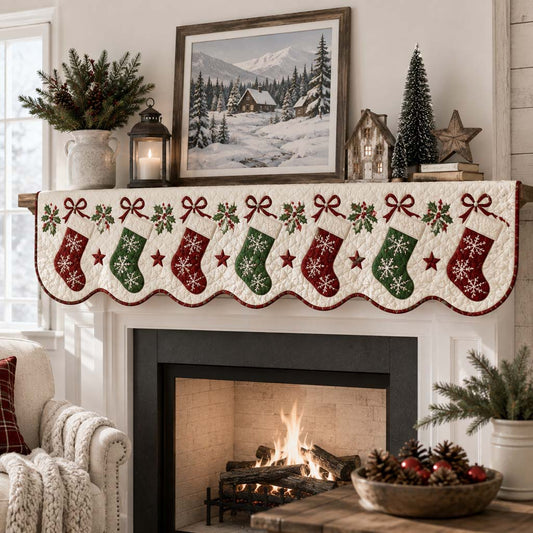 Ivory Snowflake Stocking Quilted Mantel Scarf SN0HH0286