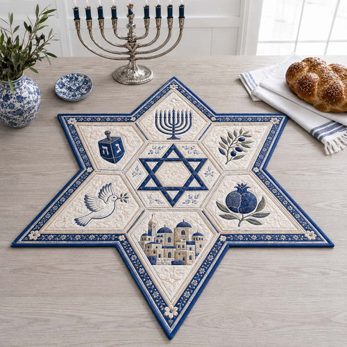 Jerusalem Peace Star Custom Shape Quilted Table Topper SN0HH0071