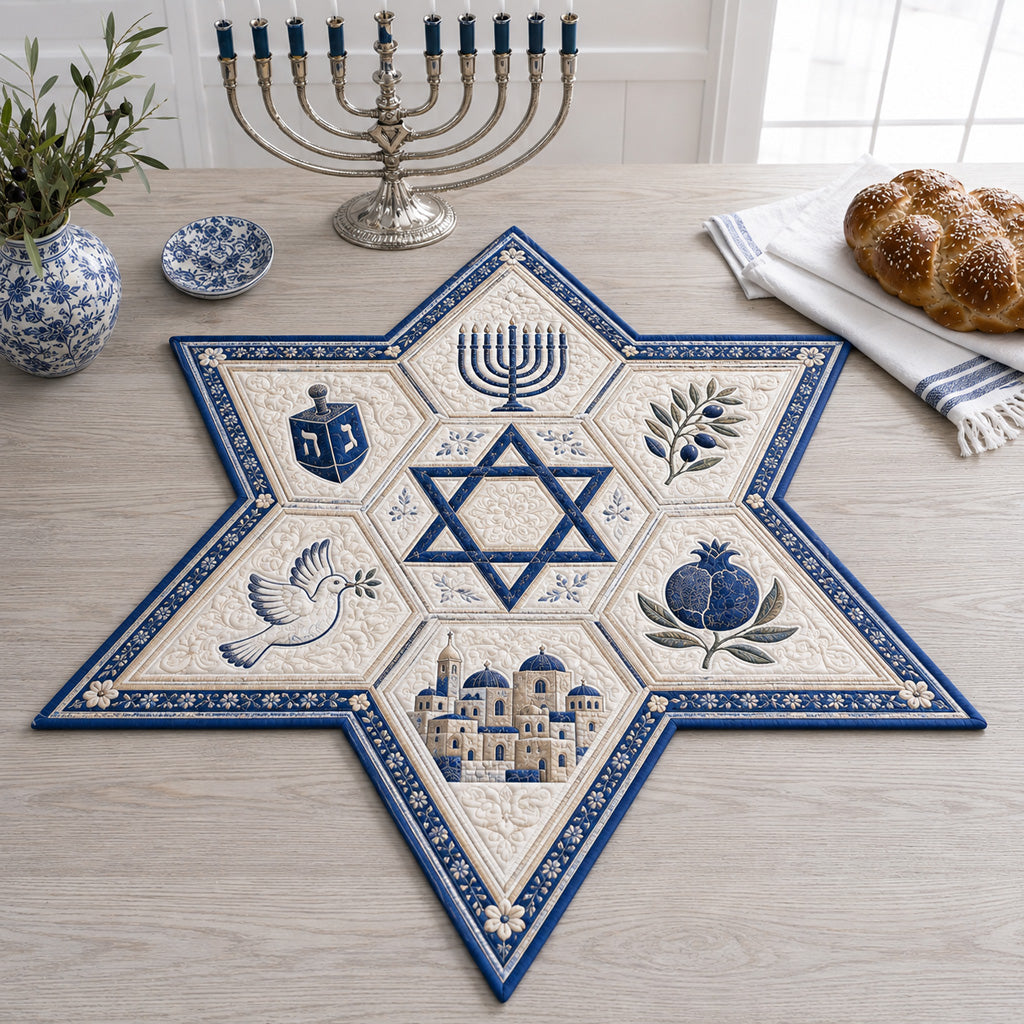 Jerusalem Peace Star Custom Shape Quilted Table Topper SN0HH0071