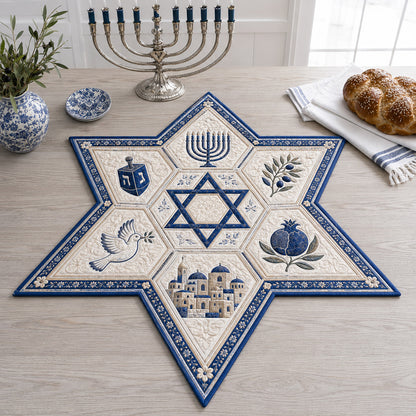 Jerusalem Peace Star Custom Shape Quilted Table Topper SN0HH0071