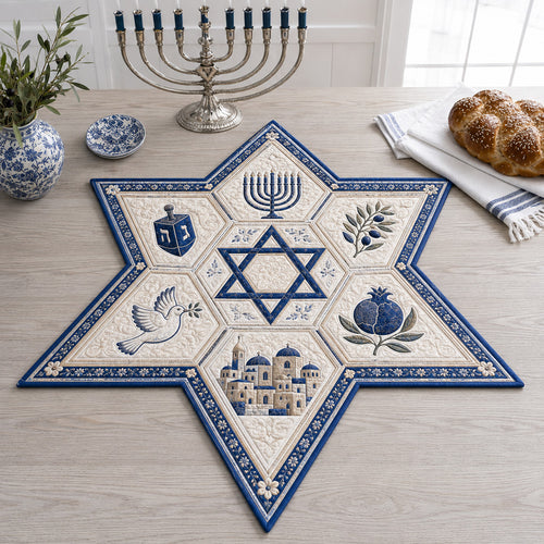 Jerusalem Peace Star Custom Shape Quilted Table Topper SN0HH0071