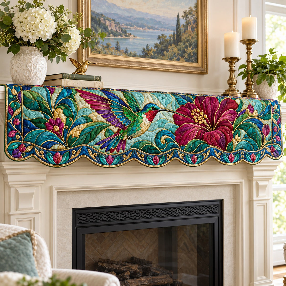 Jewel Hibiscus Hummer Quilted Mantel Scarf SN0TV950