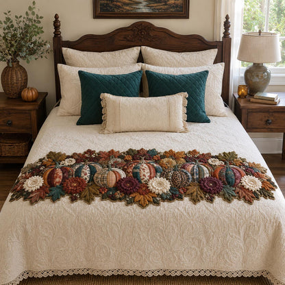 Jewel Tone Pumpkin Garden Custom Shape Quilted Bed Runner SN0DV213