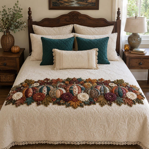 Jewel Tone Pumpkin Garden Custom Shape Quilted Bed Runner SN0DV213