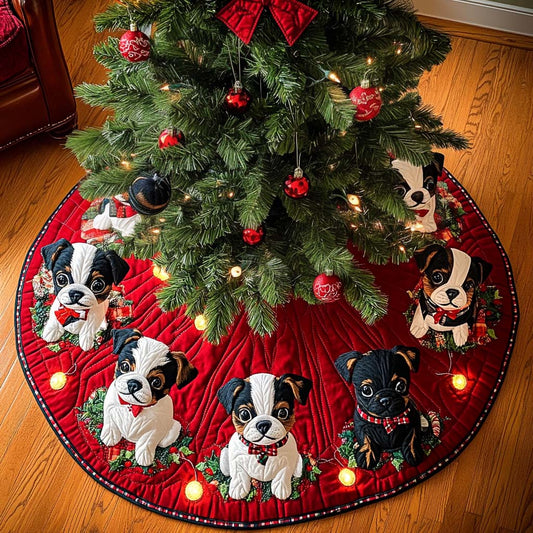 Jingle Paws Boston Terrier Christmas Quilted Tree Skirt NCU0DV1483