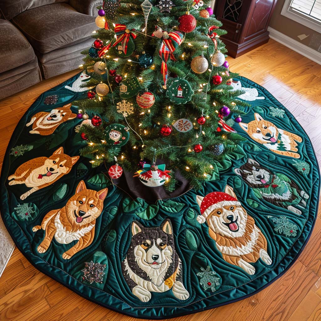 Jolly Akita Nights Christmas Quilted Tree Skirt NCU0DV1421