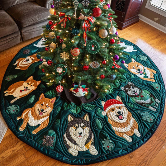 Jolly Akita Nights Christmas Quilted Tree Skirt NCU0DV1421
