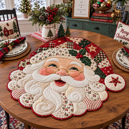Jolly Chuckle Santa Custom Shape Quilted Table Topper SN0HH0376
