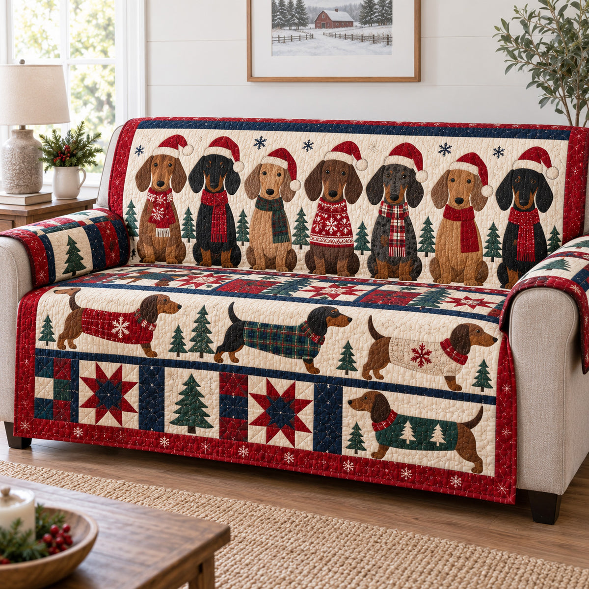 Jolly Doxie Companions Quilted Sofa Cover SN0TV879