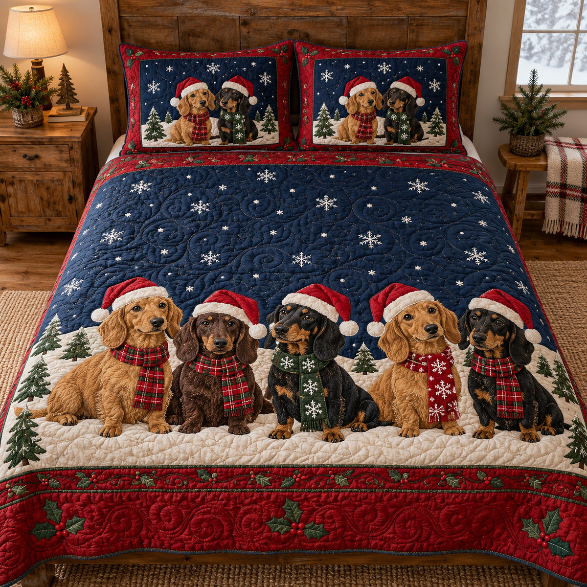 Jolly Doxie Days 3-Piece Quilted Bedding Set SN0TV862