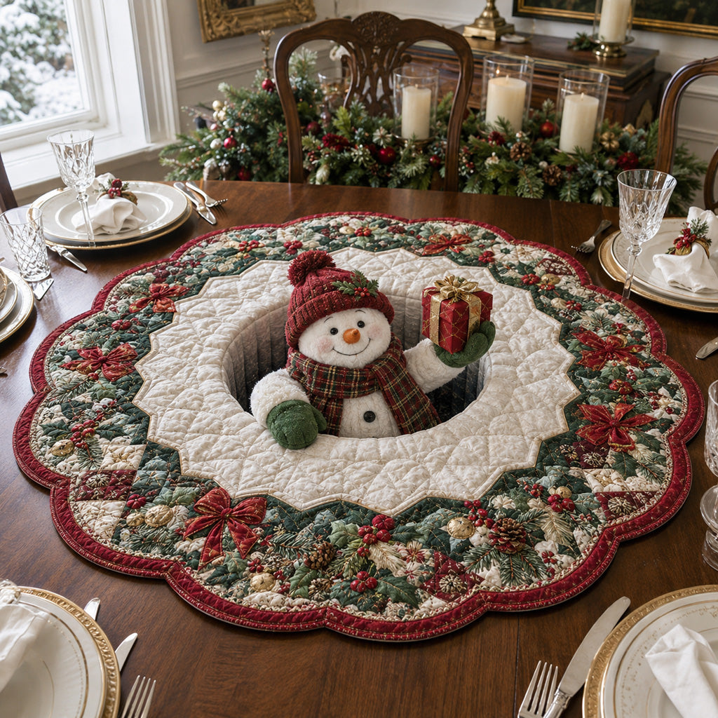 Jolly Gift Snowman Custom Shape Quilted Table Topper SN0HH0119