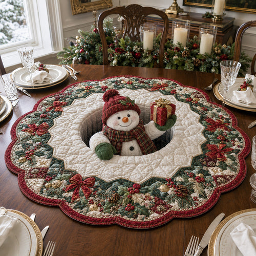 Jolly Gift Snowman Custom Shape Quilted Table Topper SN0HH0119