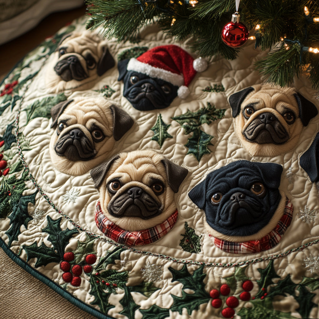 Jolly Pug Quilted Christmas Tree Skirt NCU0DV8047