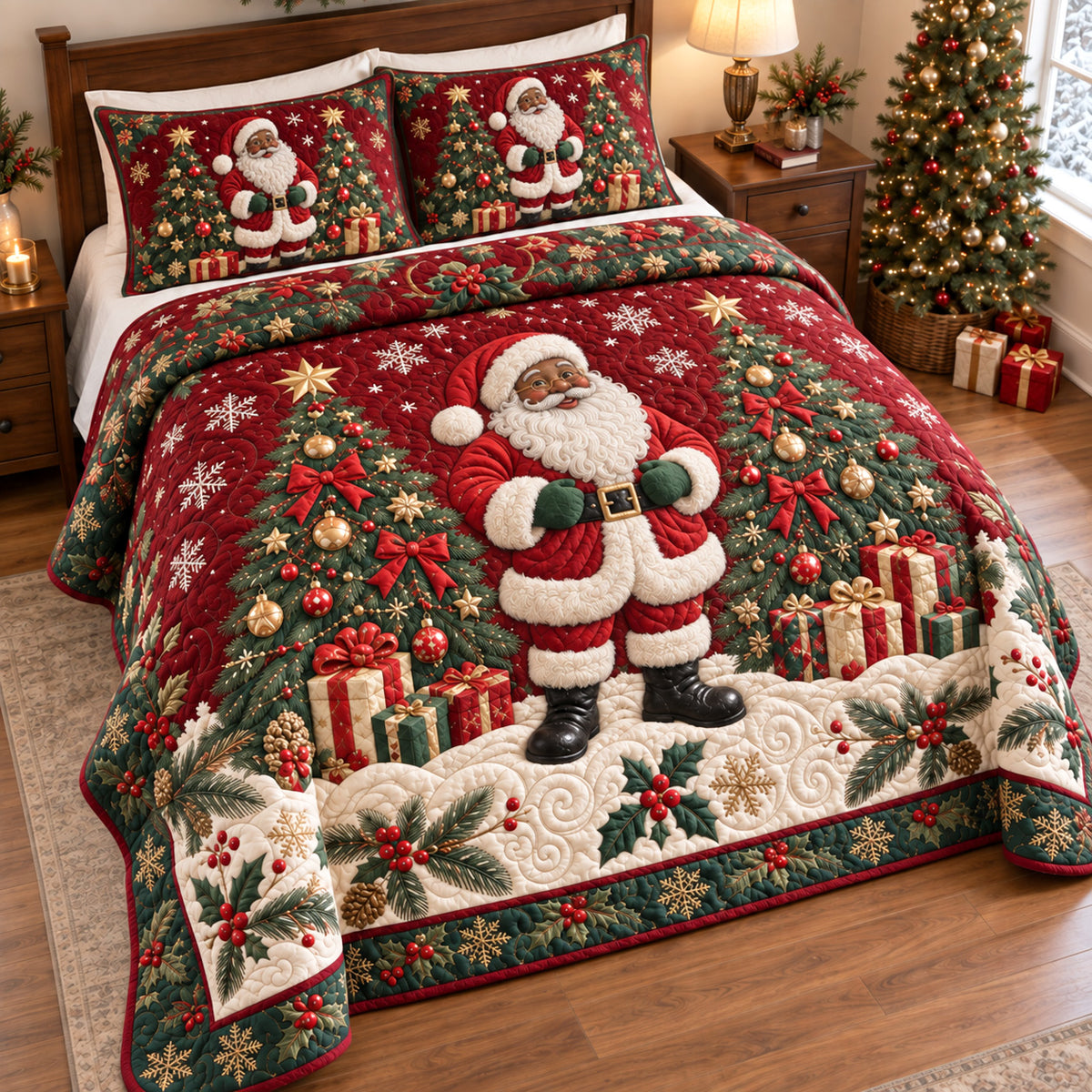 Jolly Santa 3-Piece Quilted Bedding Set SN0TV333