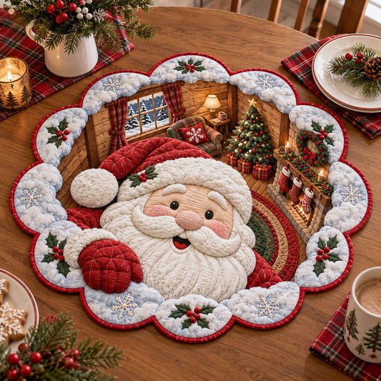 Jolly Santa Closeup Custom Shape Quilted Table Topper SN0TV485