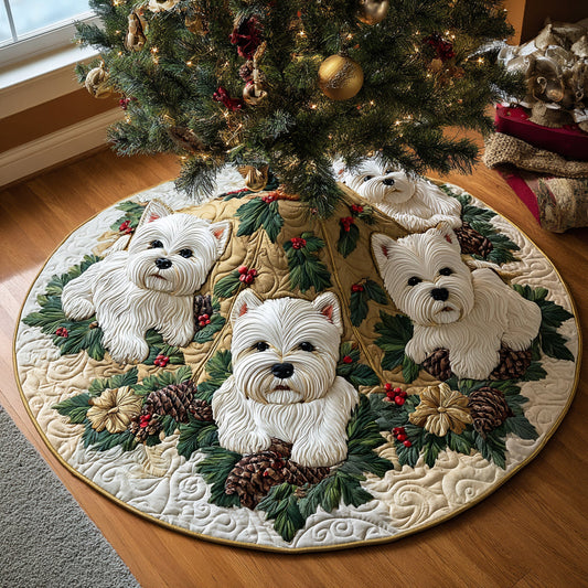 Jolly Westie Holiday Quilted Christmas Tree Skirt NCU0DV8099