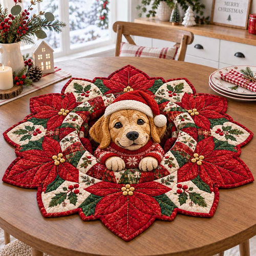 Joyful Golden Poinsettia Custom Shape Quilted Table Topper SN0HH0686